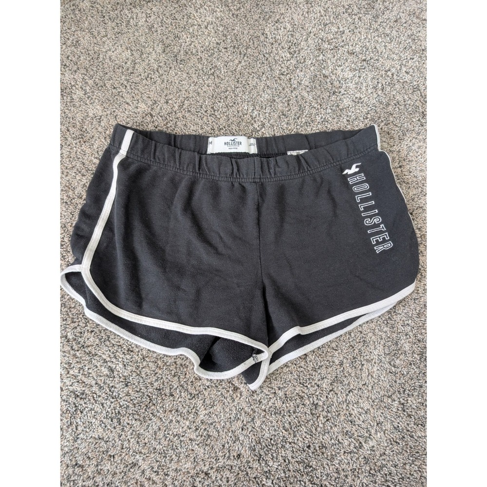 Hollister Womens High Rise Dolphin Shorts Black White Logo Size M